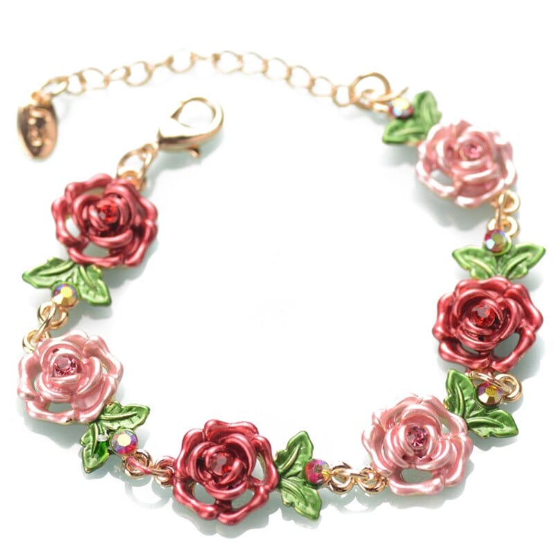 Bracelet Fleur Rose Rouge